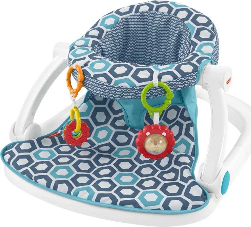 피셔프라이스 휴대용 아기 의자, 허리 지지대 바닥 좌석 의자 발달용 장난감 및 세탁기 세척 가능 좌석 패드 - Blue