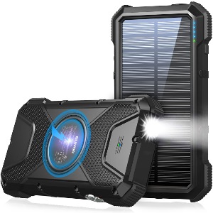 BLAVOR 태양광 충전 보조배터리, PD 18W QC3.0 고속 충전 10W 무선 충전기 20000mAh 태양광 발전 휴대폰 배터리 Black