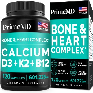 PrimeMD 심장, 골다공증 위한 비타민 D3 K2 B12 함유 칼슘 면역력 보충제 120캡슐 [원산지:미국]