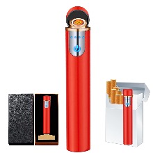 ZOIPPDMS 전자 라이터, USB 충전식 라이터, 미니 원통형 스트립 무염 방풍 전기 라이터 담배용 라이터 스마트 점화 Red