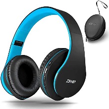 ZIHNIC 블루투스오버이어 해드폰 접이식 무선 및 유선 스테레오 헤드셋 마이크로 SD/TF, 휴대 전화용 FM, PC, 경량 헤드폰 Black Blue