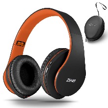 ZIHNIC 블루투스오버이어 해드폰 접이식 무선 및 유선 스테레오 헤드셋 마이크로 SD/TF, 휴대 전화용 FM, PC, 경량 헤드폰 Black Orange