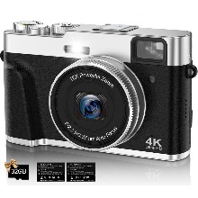 Jumobuis 디지털 카메라 4K 자동 초점 48MP YouTube용 휴대용 디지털 비디오 카메라 뷰파인더 기능 32G 메모리포함