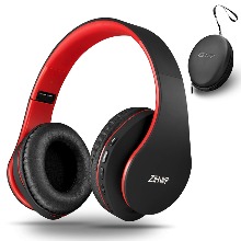ZIHNIC 블루투스오버이어 해드폰 접이식 무선 및 유선 스테레오 헤드셋 마이크로 SD/TF, 휴대 전화용 FM, PC, 경량 헤드폰 Black Red