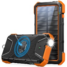 BLAVOR 태양광 충전 보조배터리, PD 18W QC3.0 고속 충전 10W 무선 충전기 20000mAh 태양광 발전 휴대폰 배터리 Orange