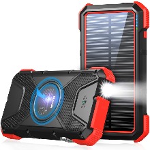 BLAVOR 태양광 충전 보조배터리, PD 18W QC3.0 고속 충전 10W 무선 충전기 20000mAh 태양광 발전 휴대폰 배터리 Red