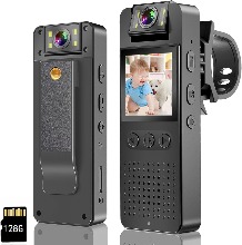 HONGHOO 자전거블랙박스 바디캠 액션캠 영상 촬영 바디 카메라 1.4인치 스크린 레코더 내장 128GB 카드 포함